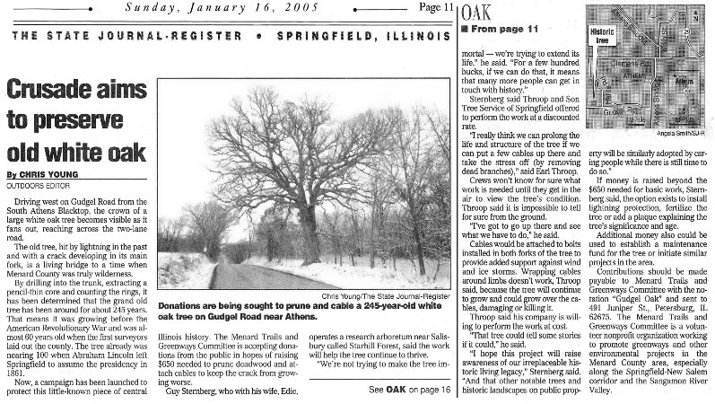 STATE JOURNAL-REGISTER Article on saving the Gudgel Oak